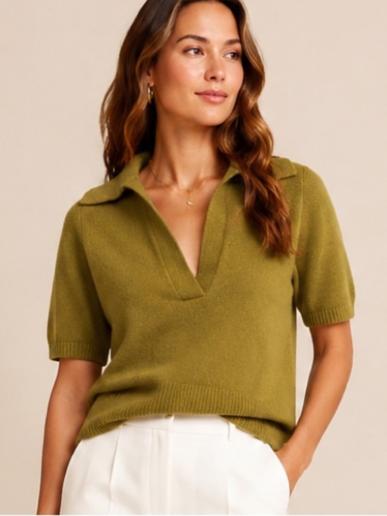 Banana Republic Sweaters - Banana Republic 100% Cashmere
Collared Short Sleeve Sweater OLIVE GREEN sz L